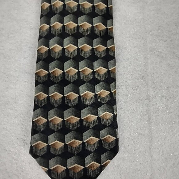 JF J Ferrar Mens Black, Cream, Tan, Green, 100% Silk Classic Business Neck Tie - Picture 3 of 9